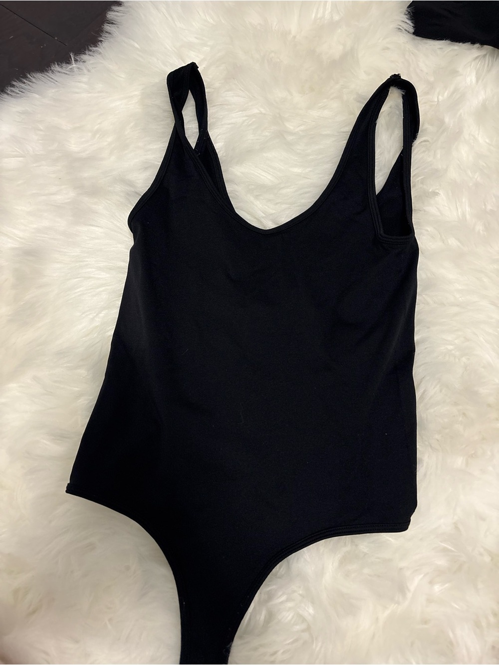 Black Scoop Neck Bodysuit for Women - Sleek Stretch Fit